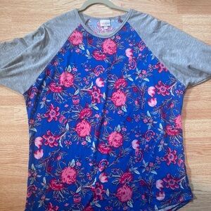 LuLaRoe Blue Floral Top with Gray Trim‎ Size 3XL